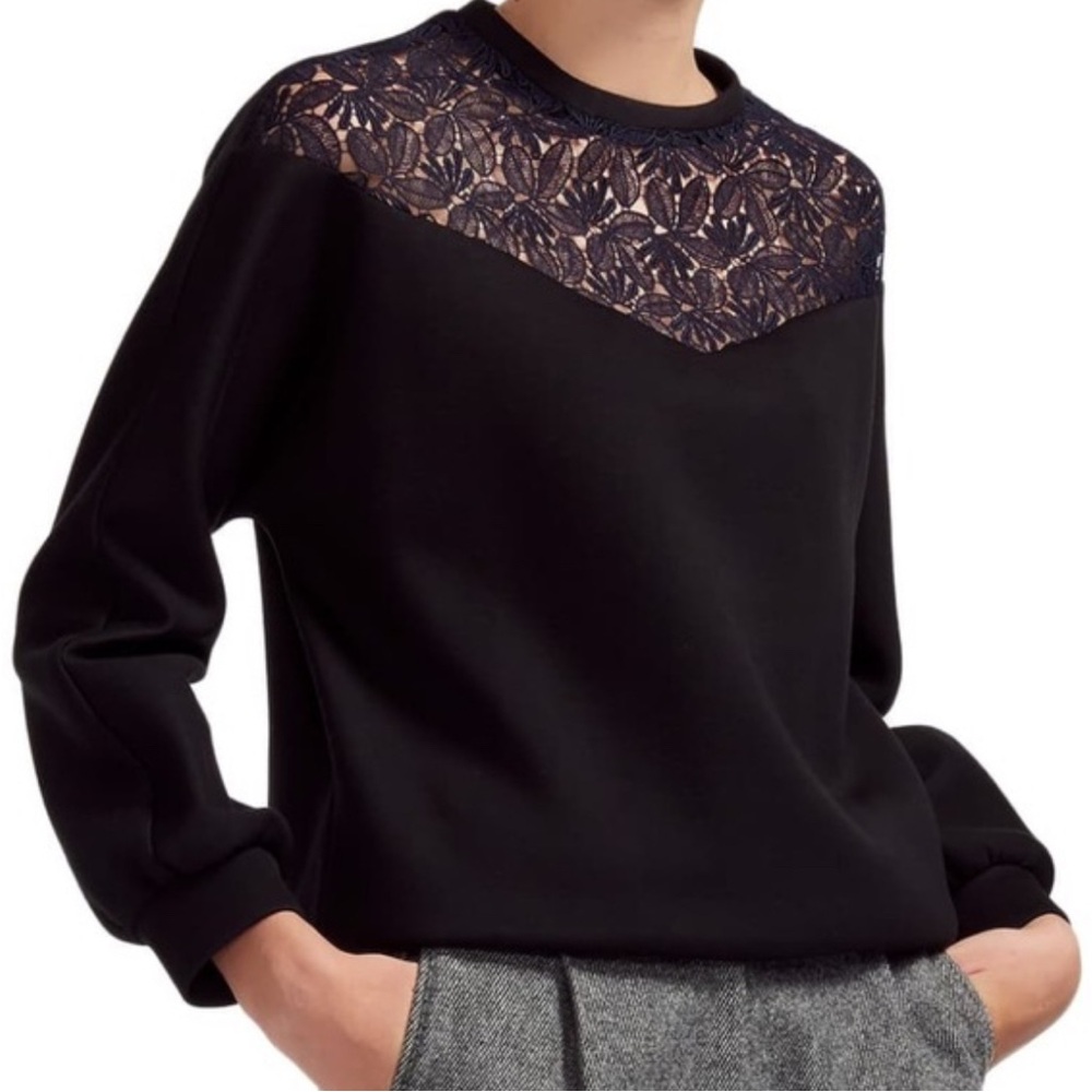 Maje Tepina Lace Panel Black Long Sleeve sweater women’s size small